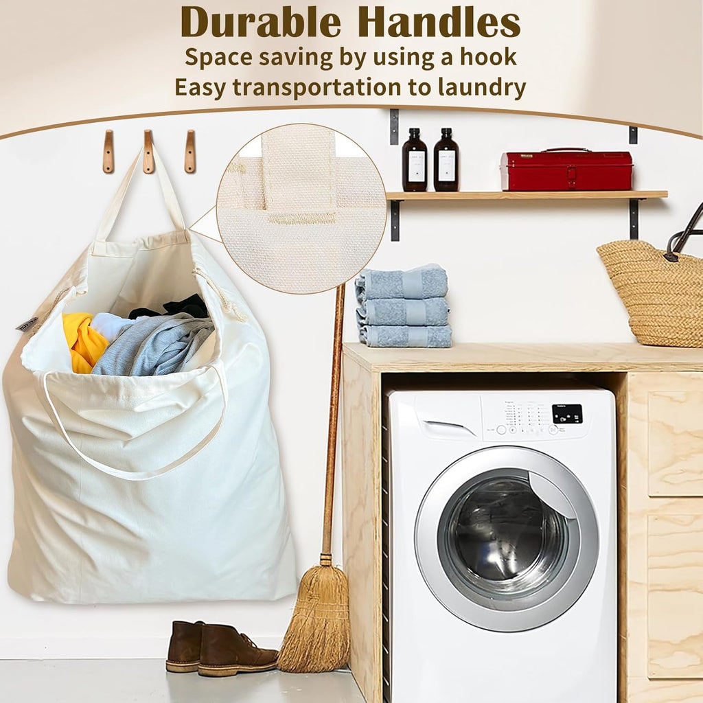 Canvas Laundry Bag 40in x 35in, Thick Cotton Laundry Bag with Handles & Drawstring, Extra Large Heavy Duty Washable Canvas Storage Sack (XXL, 1 Pack)