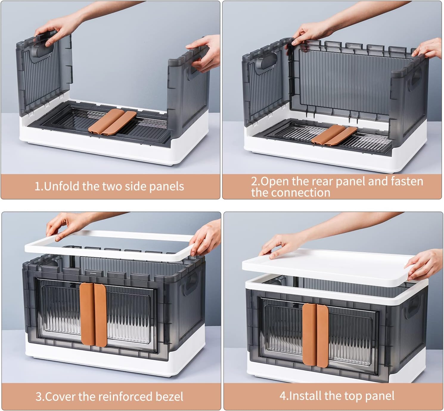 HAIXIN Closet Organizers and Storage - Trunk Car Organizer with Lids and Doors, Dorm Room Essentials, 8.4 Gal Collapsible Stackable Storage Bins, Plastic, 3 Pack