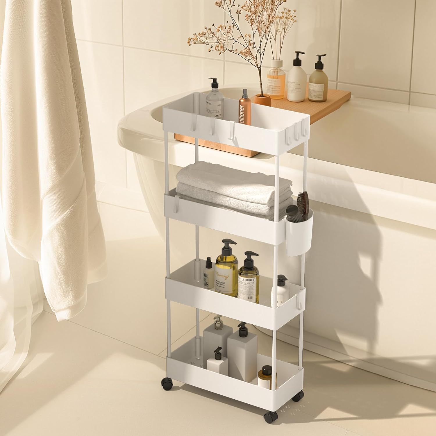 Pipishell Slim Storage Cart with Wheels, Bathroom Cart Organizer Bathroom Storage Small, Rolling Cart for Bathroom, Laundry Room, Kitchen, Narrow Space, Black PIUC04