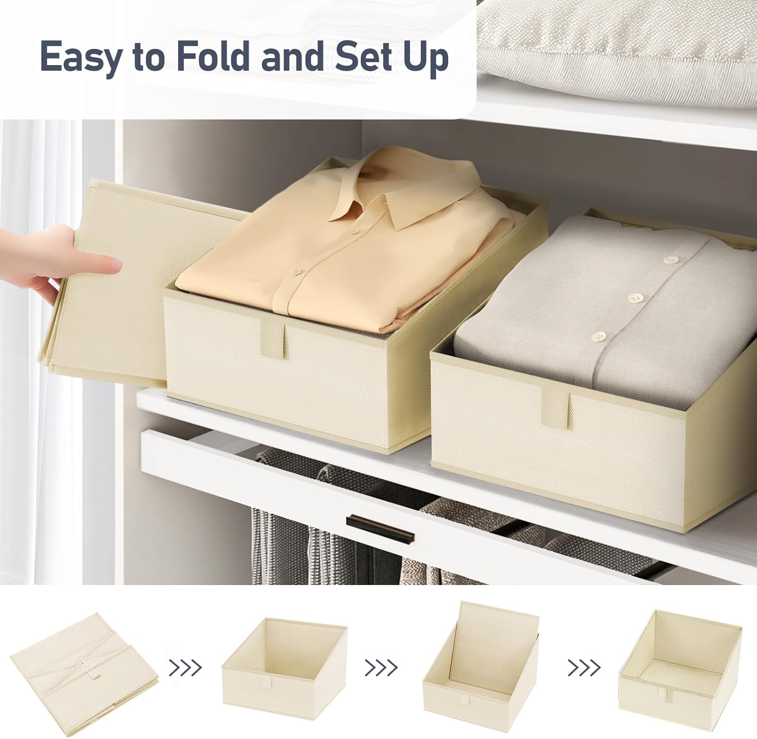 DIMJ Closet Storage Bins 8 Pack - Fabric Trapezoid Closet Organizer Bin, Foldable Storage Baskets for Shelves, Closet Shelf Organizer, Clothing Storage Box for Toys, Books, Towel, Clothes