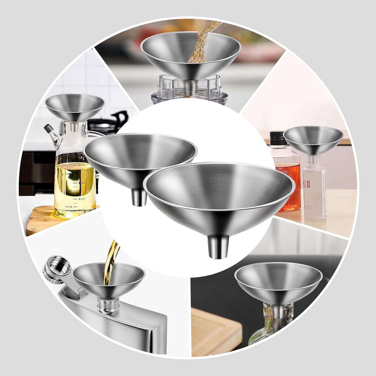 Small Funnel Set of 2, Stainless Steel Mini Funnel for Essential Oil Transfer, Kitchen Use