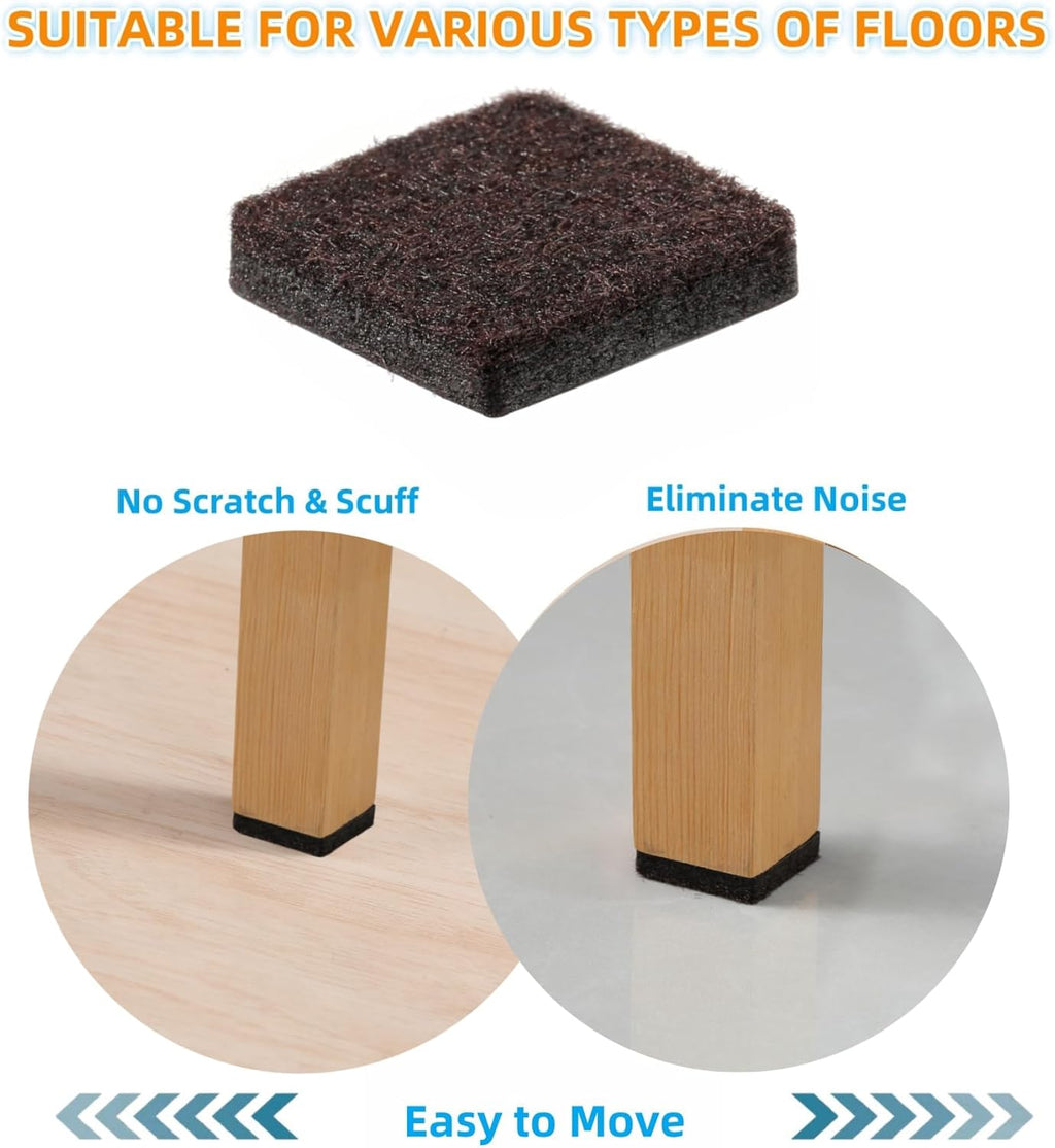 Furnigear Felt Furniture Pads for Hardwood Floors - Self Adhesive Chair Felt Pad, Floor Protector for Furniture Feet, Furniture Sliders Moving Furniture Smoothly, Anti Scratch 96 Pcs 3/4" Square Brown