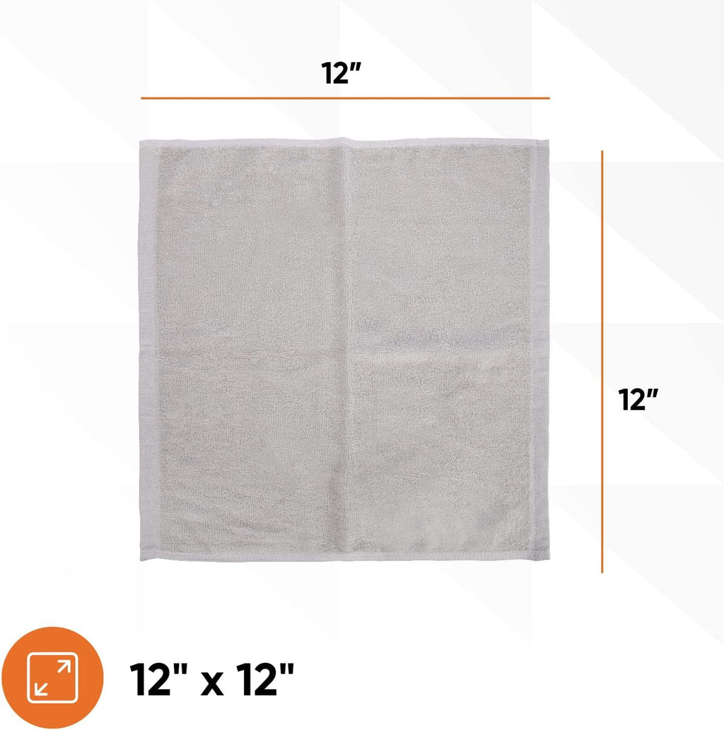 Superio Cotton Terry Washcloths Grey Towels 100% Cotton Cleaning Cloth 16" Rags Wash Clothes for Body and Face, Spa Towels, Multi Purpose (12, 12"x12")