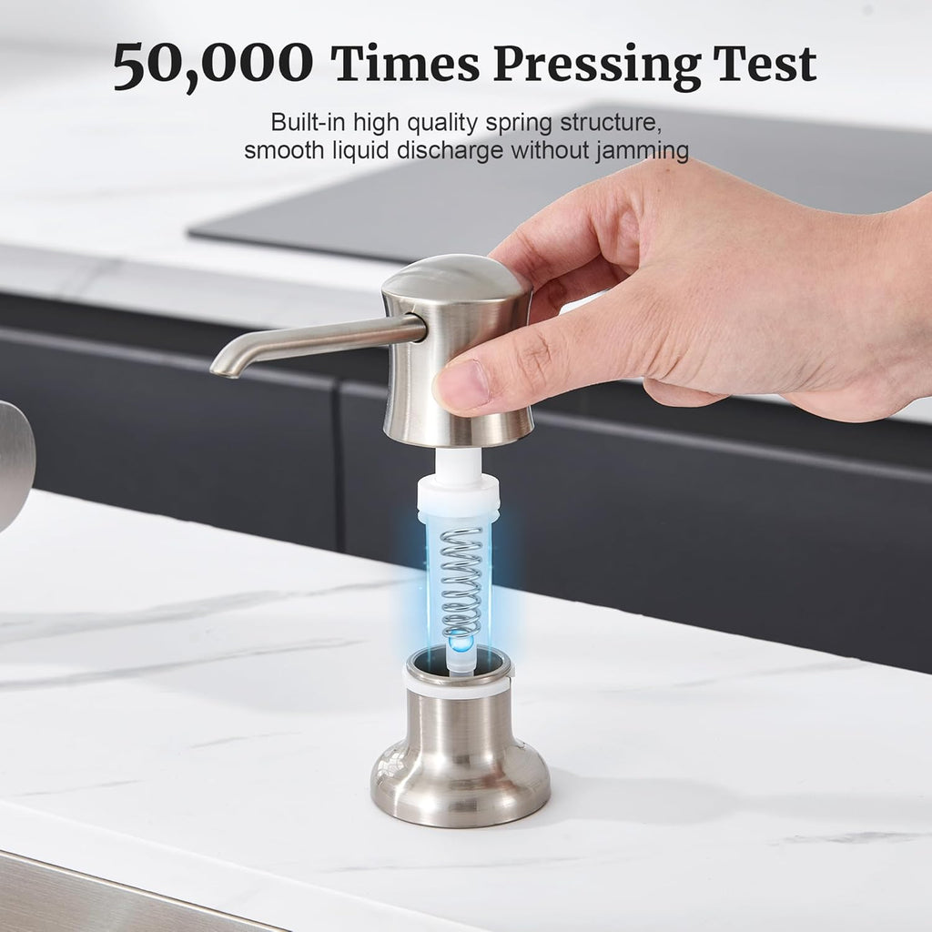 Soap Dispenser for Kitchen Sink Brushed Nickel, Built-in and Refill-from-Top Design with Liquid Hand & Dish Soap Bottle