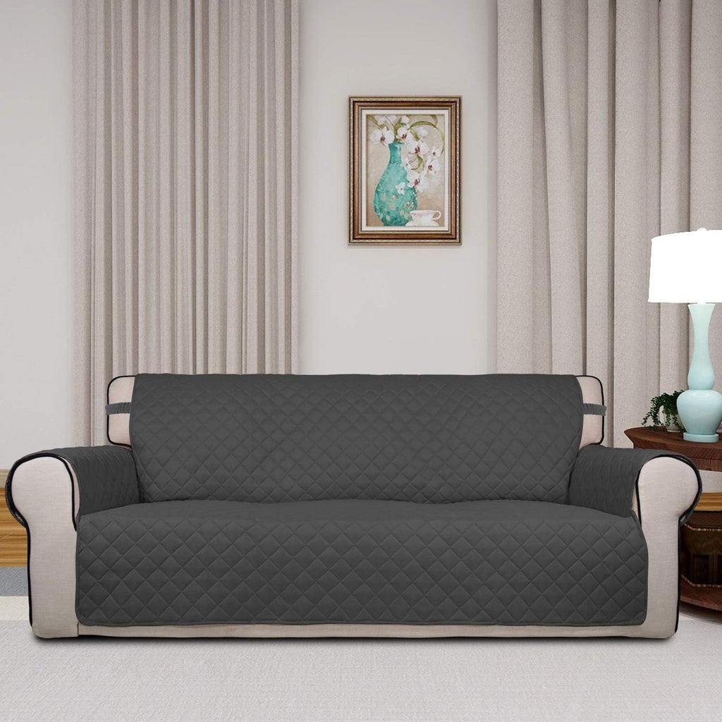 PureFit Reversible Quilted Sofa Cover, Water Resistant Slipcover Furniture Protector, Washable Couch Cover with Non Slip and Elastic Straps for Kids, Dogs, Pets (Sofa, Dark Gray/Beige)