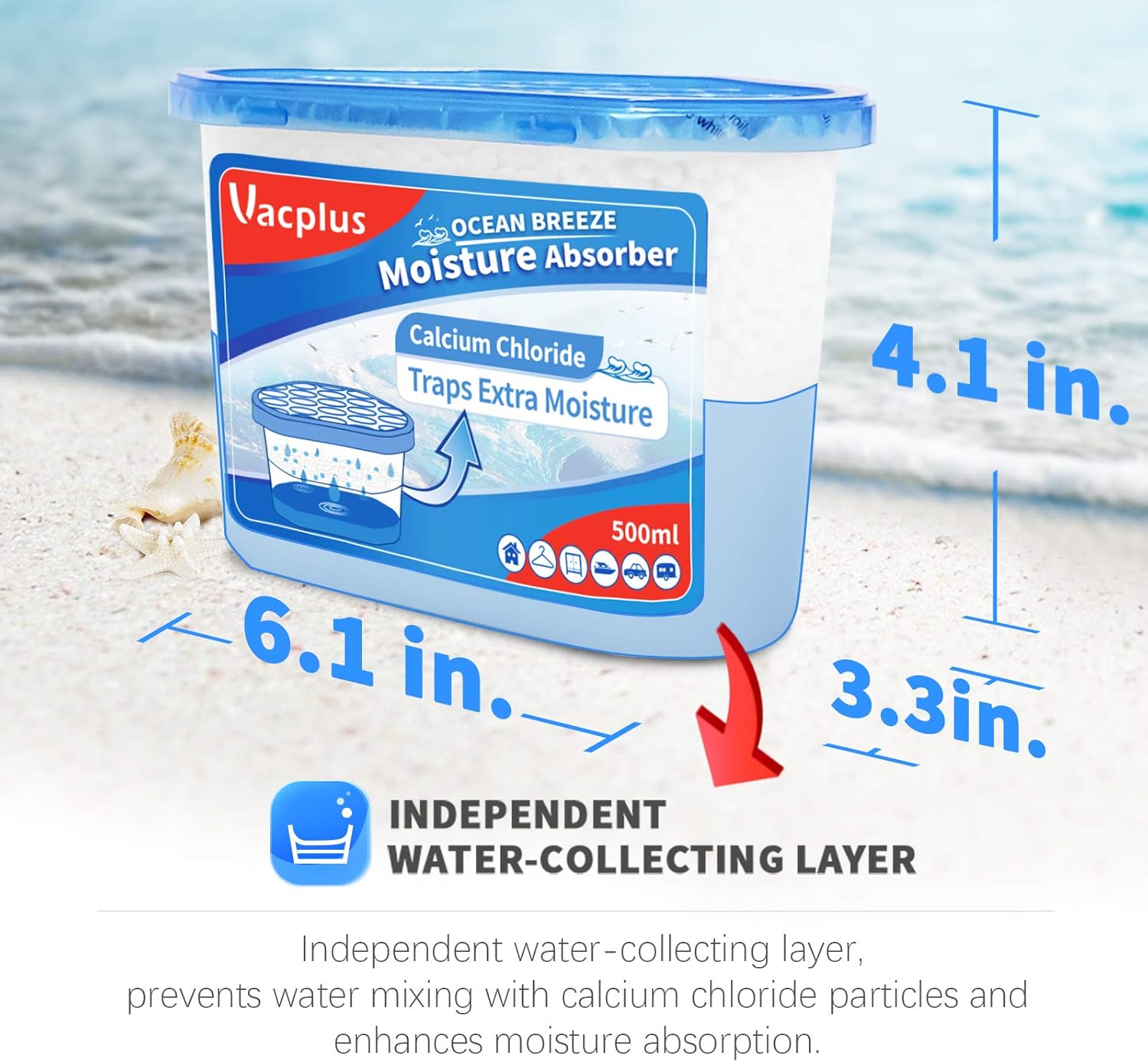 Vacplus Moisture Absorbers 6 Pack, 10.5 Oz Portable Humidity Absorber Boxes for Your Bathroom, Closet & Car, Dehumidifier with Ocean Fragrance, Light Blue