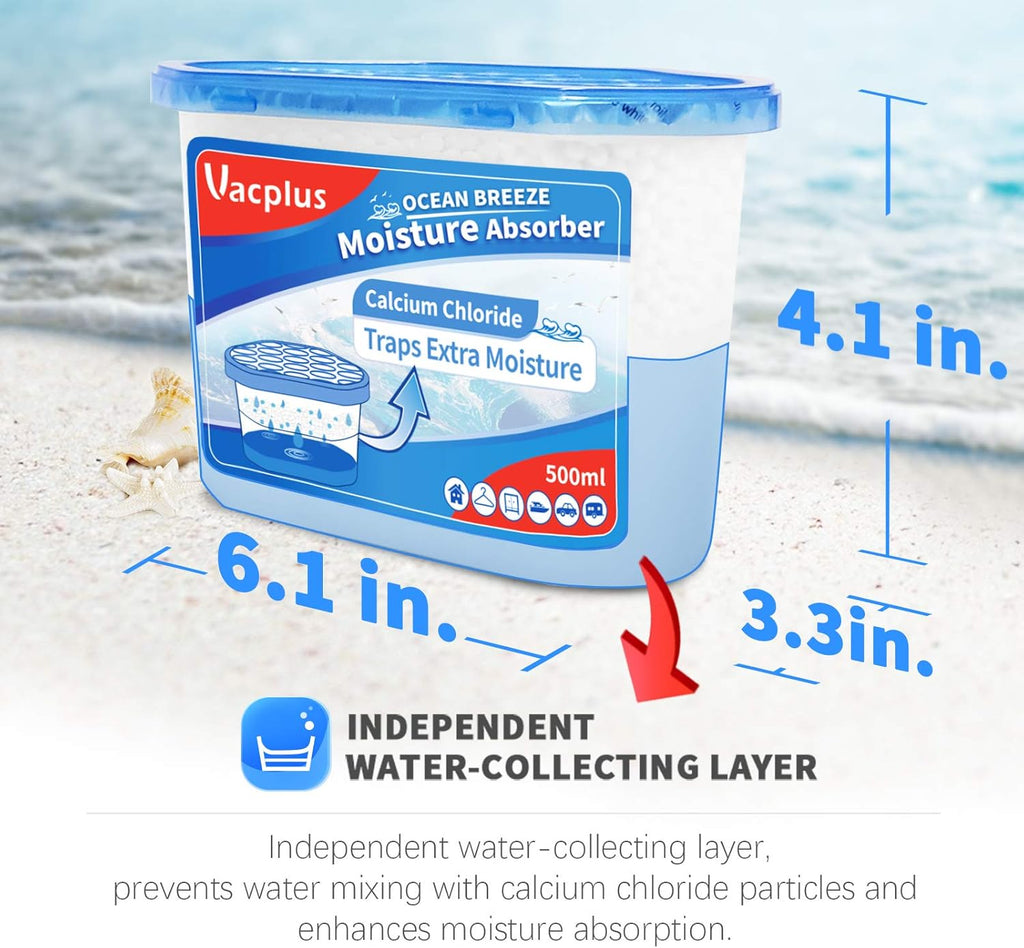 Vacplus Moisture Absorbers 12 Pack, 10.5 Oz, Humidity Absorber Boxes Attracts Extra Moisture from Your Bathroom, Closet, Kitchen, Dehumidifier for Closet (Ocean Scent), Light blue