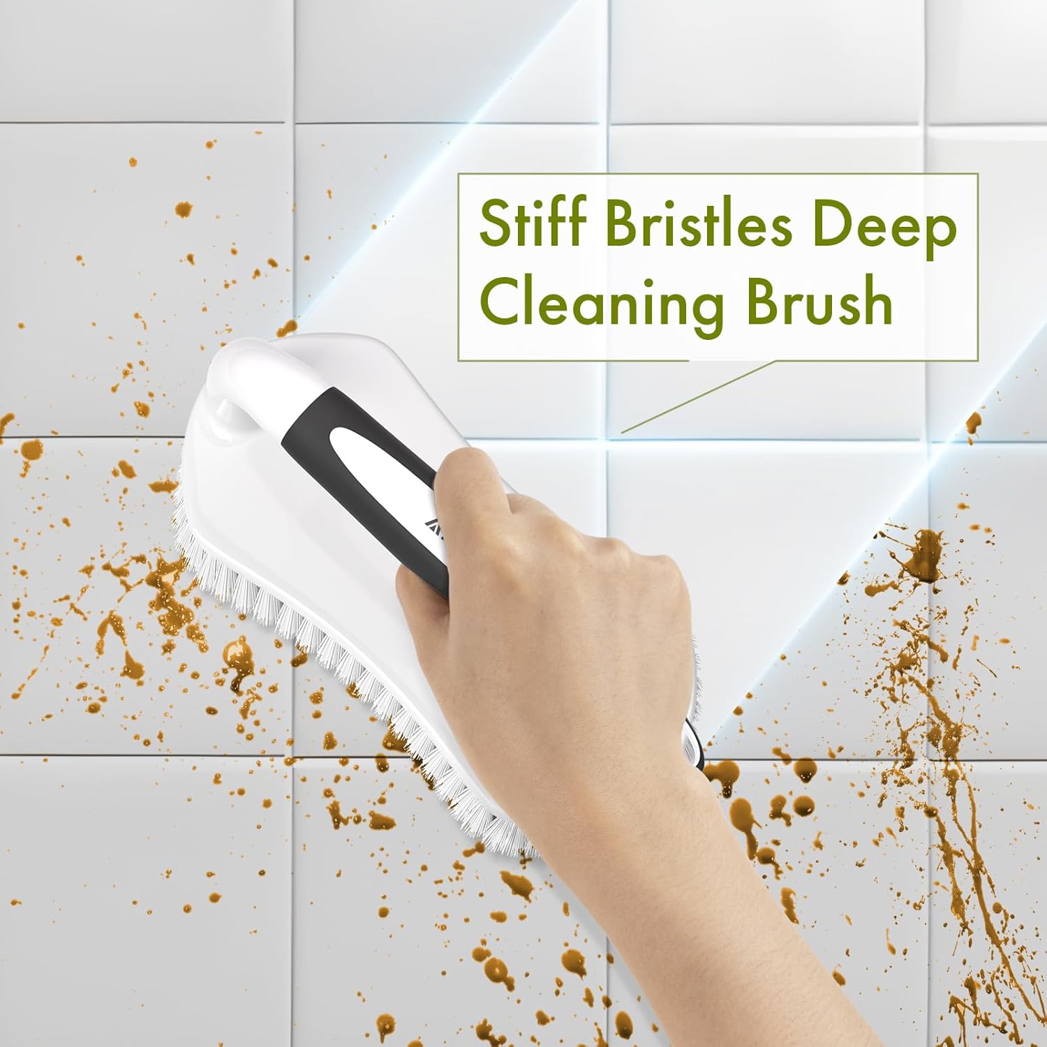 Amazer Scrub Brush for Cleaning Comfort Grip Bathtub Scrubber Stiff Bristles with Handle Heavy Duty Shower Cleaner Brush for Tub Carpet Floor Sink Outdoor - Pack of 2 (Black+Grey)