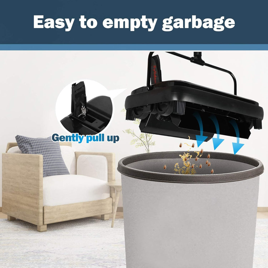 Eyliden Carpet Sweeper, Mini Size Lightweight Hand Push - No Noise, Non-Electric, Easy Manual Sweeping Only for Carpet Cleaning (Black)