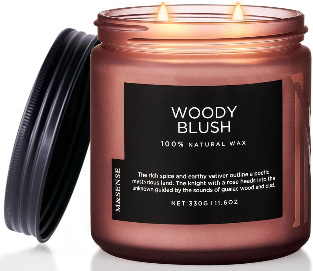 M&SENSE Rose Oudwood Scented Candle, 11.6oz 70 Hours Natural Soy Wax Long Lasting Slow Burning Candles, 2 Wick Relaxing Aromatherapy Gifts for Home Decor