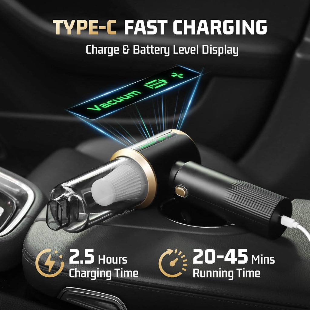 Car Handheld Vacuum Cordless: Car Vacuum Cleaner with 16000Pa Ultra-Strong Suction, Brushless Motor & HEPA Filter - Lightweight Design for Drivers and Office Workers- Glossy Black