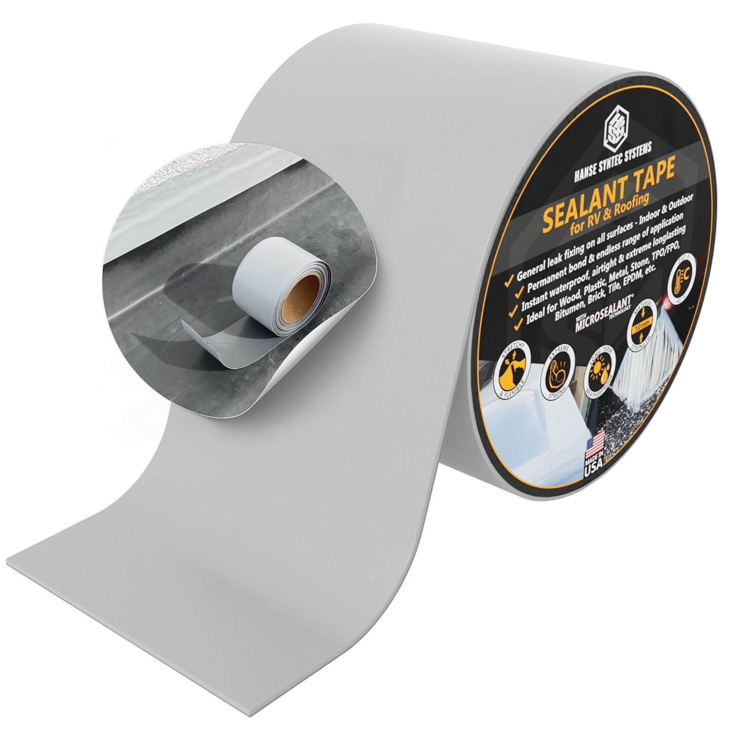 HSS Sealant Tape with MicroSealant - Waterproof Commercial Roofing Tape for Roof and RV Repair - UV- & Weatherproof (Gray, 4 inch x 50 feet)