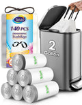 Teivio 2 Gallon 140pcs Strong Drawstring Trash Bags Garbage Bags, Bathroom Trash Can Bin Liners, Small Plastic Bags for Office Kitchen Home, White