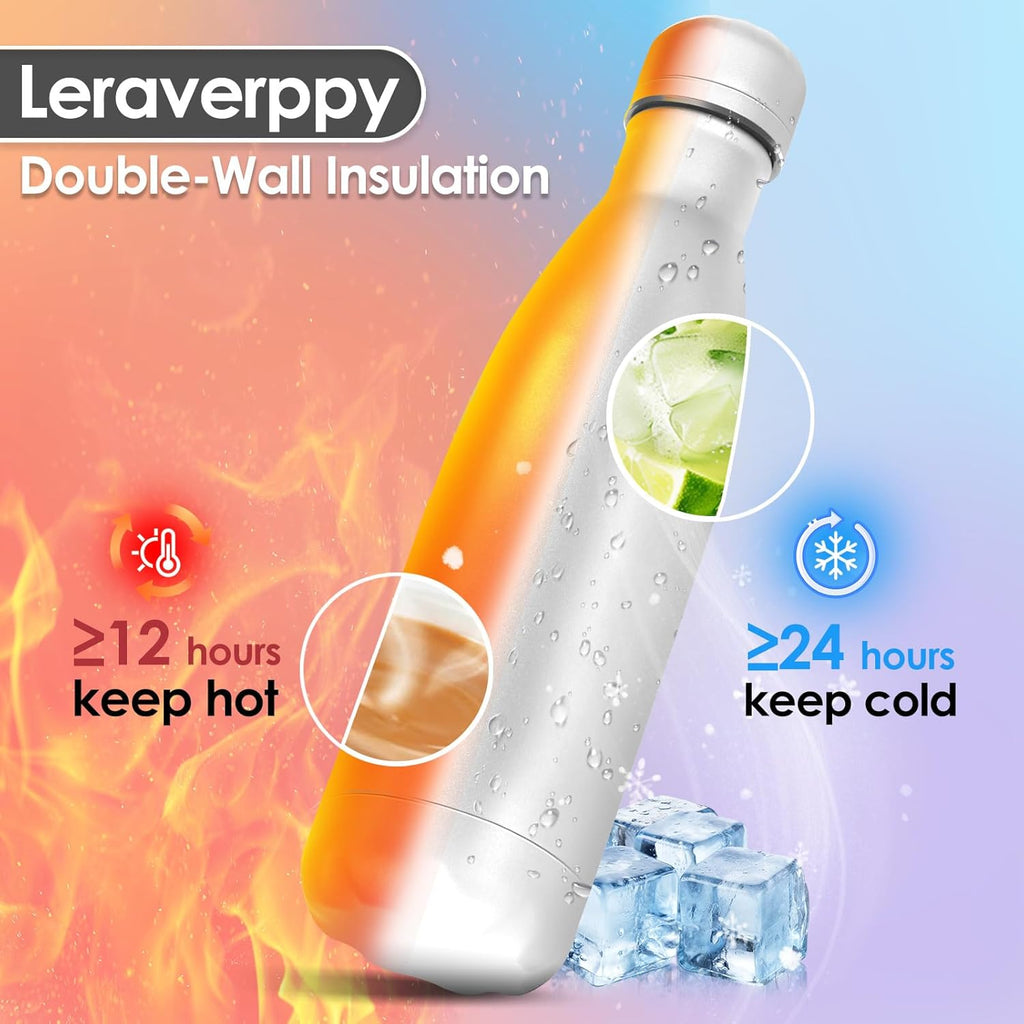17oz Cola-Bottle Shaped Stainless Steel Leak-proof Water Bottle,Double Wall Vacuum Insulated Metal,Travel Mug For Sports Indoors & Outdoors,BPA-Free School Kids Flasks,White(1 Pack)