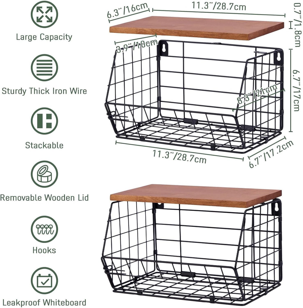2 Pack XL Trash Bag Holder, Stackable Garbage Bag Dispenser with Wood Lid for Kitchen Countertop Pantry, Laundry & Under Sink Organization Storage
