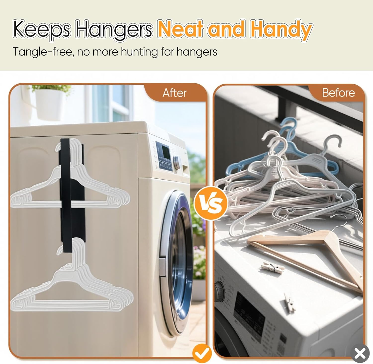 Magnetic Hanger Organizer, Strong Magnetic Hanger Holder for Washing Machine Dryer, Laundry Room Organization Space Saving Hangers Storage Rack Stacker, Black