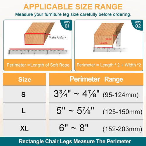 32 Pcs Rectangle Chair Leg Protectors for Hardwood Floors - Silicone Felt Furniture Pads, Scratch/Noise Reducing Covers, X-Large(Fit Perimeter 6" to 8")