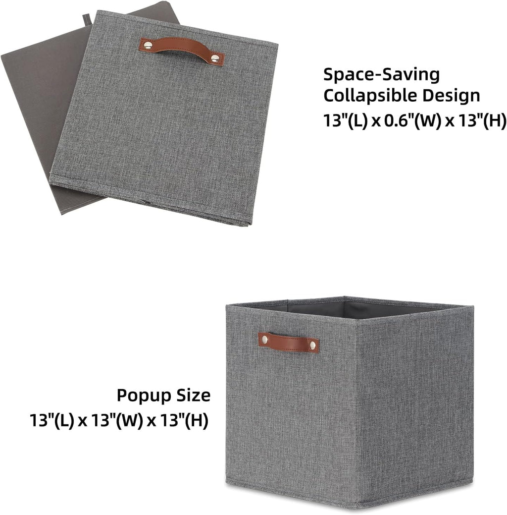 HNZIGE Fabric Storage Cubes Bins Baskets for Shelves Set of 4 Baskets, 13 Inch Storage Bins with Handles, Foldable Storage Cube Organizer Bins Organizing Home Nursery (Gray)