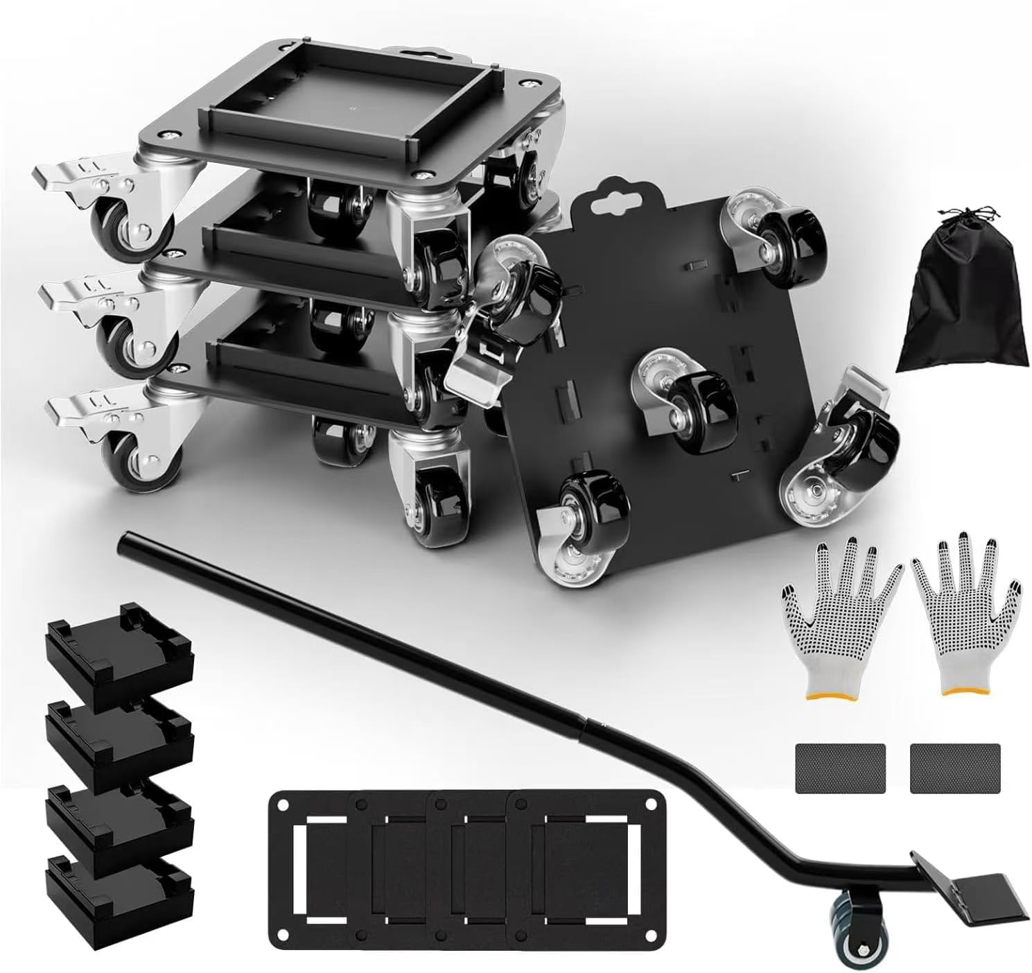Furniture Dolly 5 Wheels Heavy Duty with Removable Side Guards,3307 Lbs Capacity,360° Rotating Wheels & Tail Brake,Furniture Movers Lifter Tool for Sofas,Beds, Appliances,–Stable,Safe,and Easy to Use