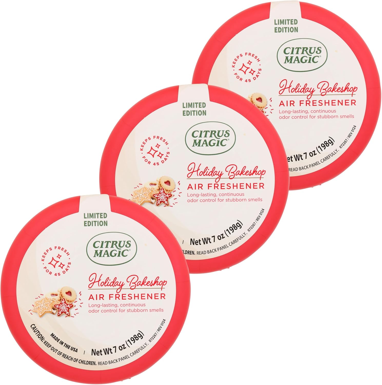 Citrus Magic Holiday Odor Absorbing Solid Air Freshener, Holiday Bakeshop, 7-Ounce, Pack of 3