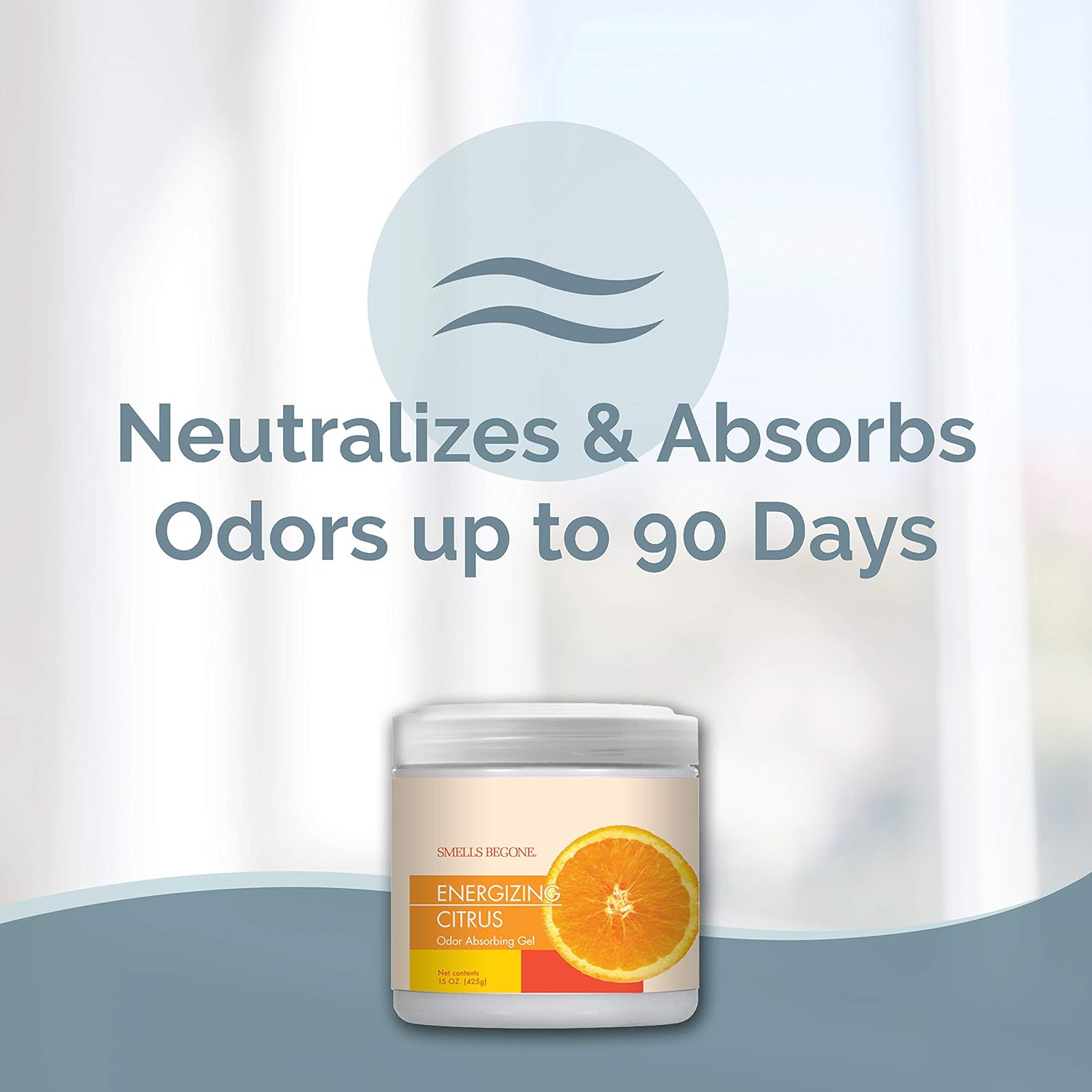 SMELLS BEGONE Air Freshener Odor Absorber Gel - 15 oz, Pack of 2 - Absorbs and Eliminates Odor in Pet Areas, Bathrooms, Cars, & Boats - Made with Essential Oils - Energizing Citrus Scent