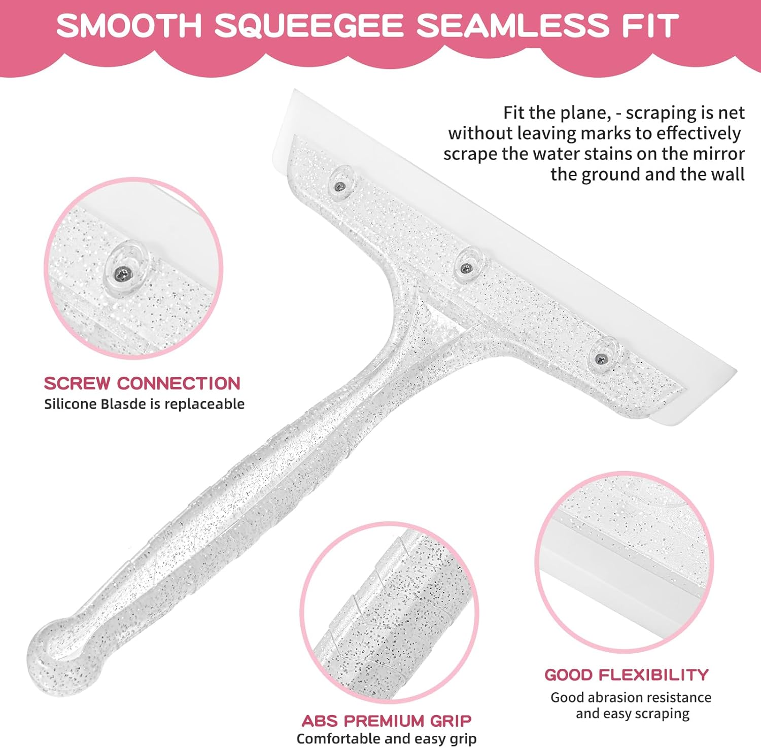 Shower Squeegee for Glass Doors, Bathroom Squeegee for Shower, Window Squeegee - Silver Comb and Squeegee Set for Hair Care and Glass Cleaning, by LTLUTU