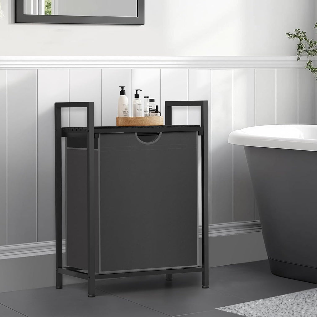 Laundry Sorter with Removable Bag, 16 Gallons Laundry Hamper with Adjustable Feet, Laundry Basket for Laundry Room, Bathroom and Bedroom(Grey and Charcoal Black)