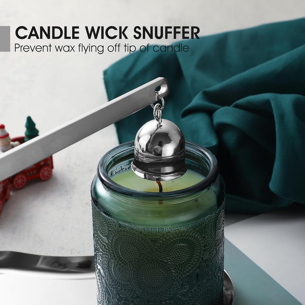 PATOISE 4 in 1 Candle Accessory Set, Candle Wick Trimmer Cutter, Candle Snuffer, Candle Wick Dipper Mini, Tray Holder in Gift Package for Candle Aromatherapy Lovers(4PCS Silver)