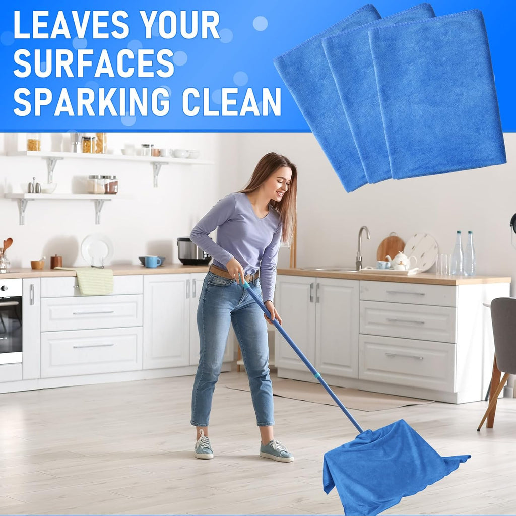 Newwiee 3 Pcs Extra Large Microfiber Cleaning Cloth 30" x 20" Washable Reusable Microfiber Towel Streak Free Lint Free Cloth for Cleaning Home Glass Office Window Bathrooms (Blue)