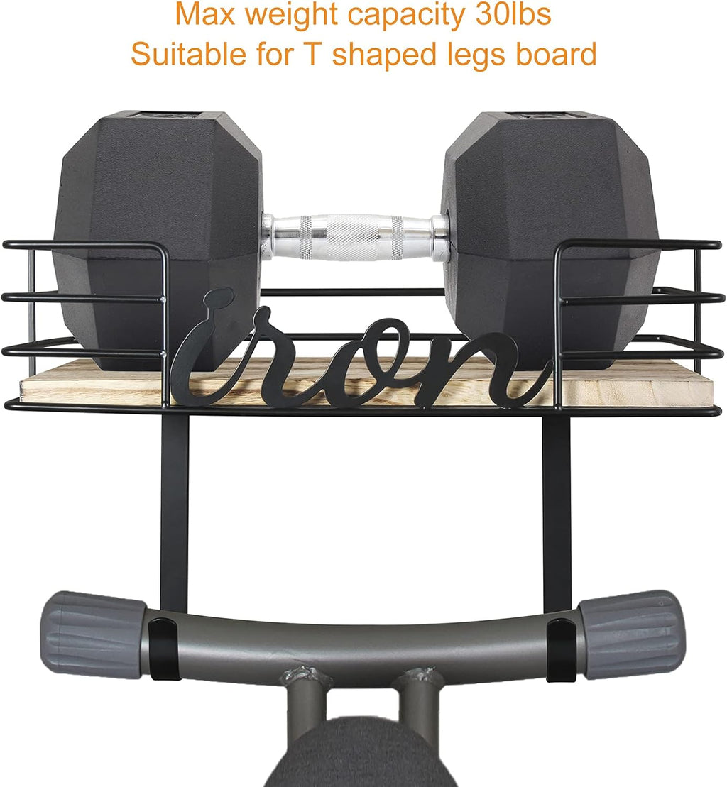 TJ.MOREE Hanger wall mount - Laundry Room Iron and ironing board Holder, Metal with Large Storage Wooden Base Basket and Removable Hooks (Black)