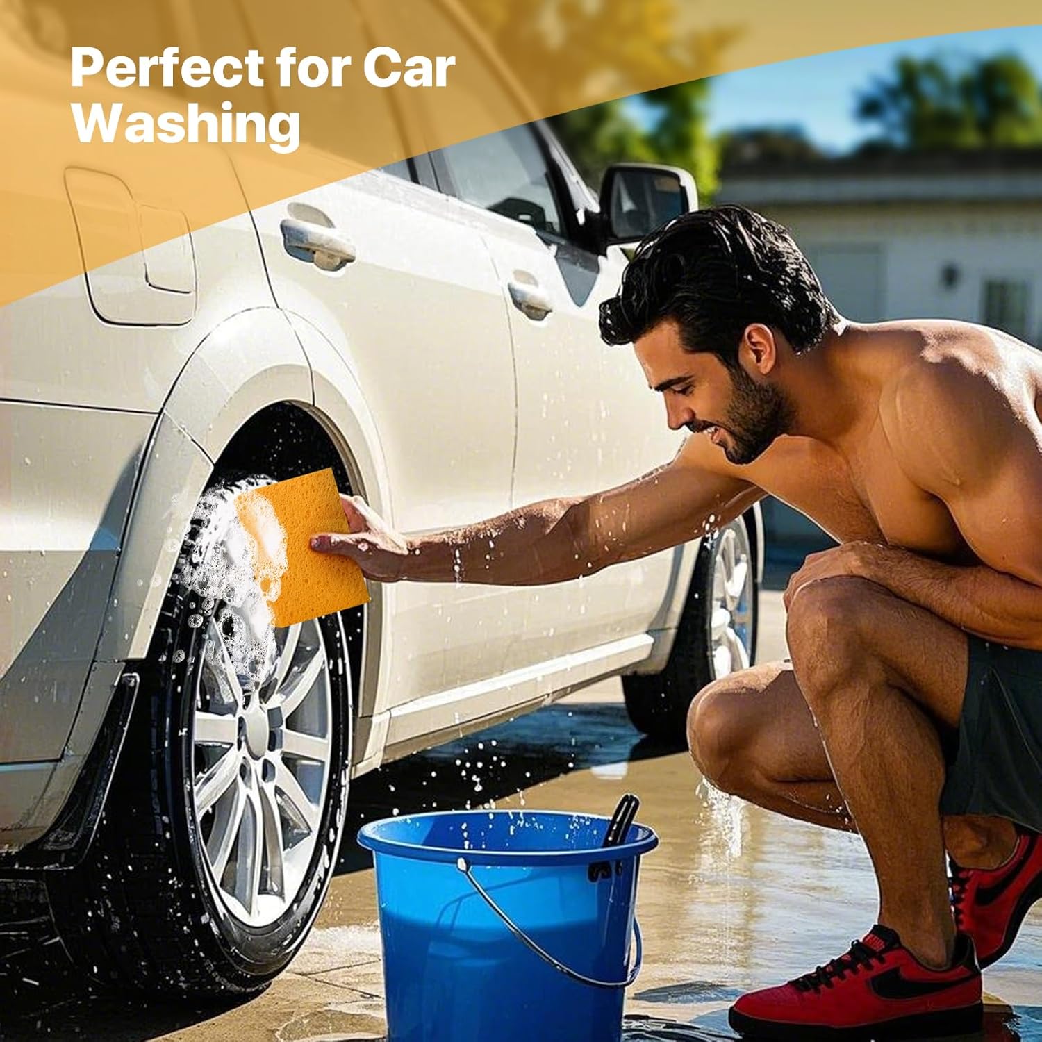 2 PCS Large Natural Cellulose Sponges 6x4x2 Inch - Super Absorbent and Biodegradable, Perfect for Home & Kitchen Cleaning, Boat Bail, Car Washing