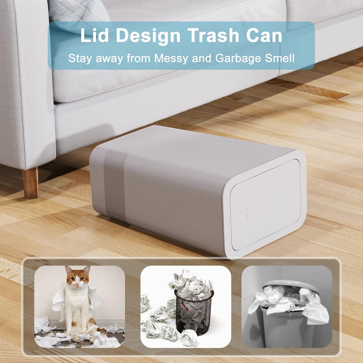 N. NETDOT 3 Pack Small Trash Can with lid, 3 Gallon Bathroom Trash Can,Garbage Can Slim Trash Bin Waste Basket for Bathroom,Kitchen,Bedroom,Living Room,Office,Laundry - Grey