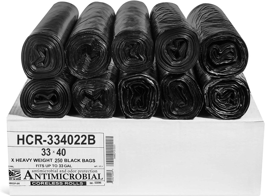 Aluf Plastics High Density Trash Bags, 33 Gallon, 250 Count, 22 Micron (eq), 33" x 40", Black, for Bathroom, Office, Industrial, Commercial, Janitorial, Municipal, Recycling