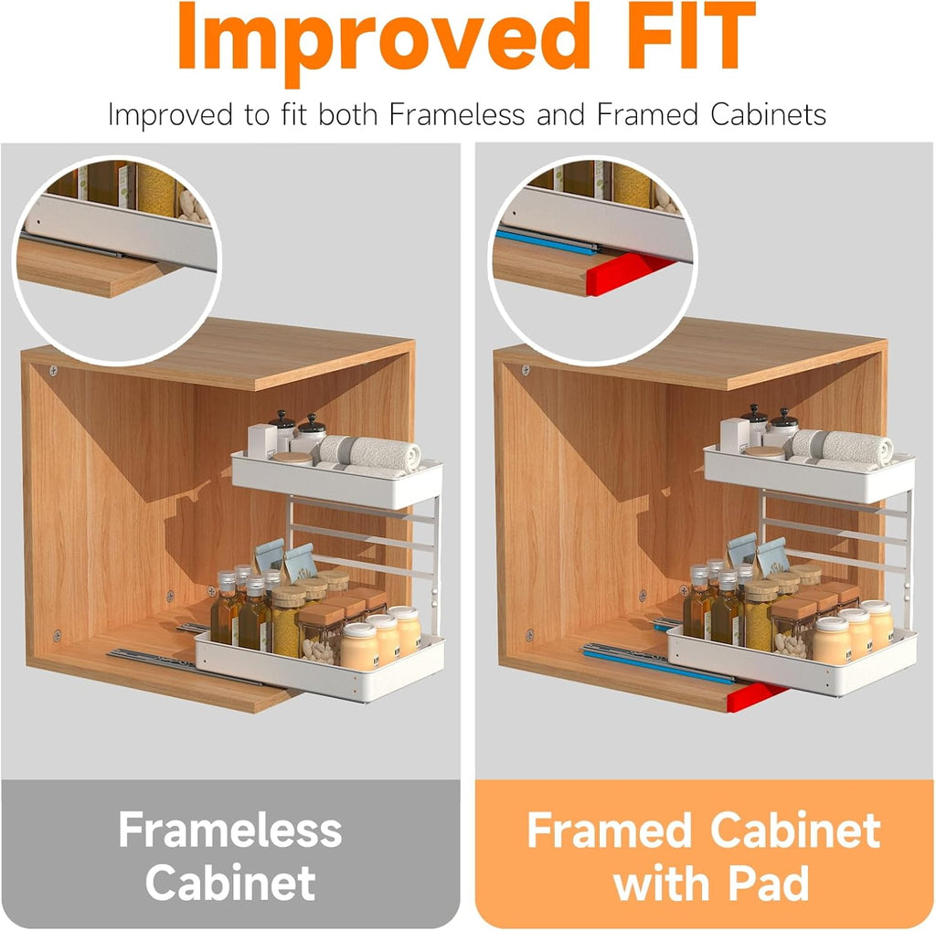 EVERIE Metal Pull Out Slide Shelf Organizer for Framed or Frameless Under Sink CabinetsOrganization in Kitchen, Bathroom, Counter, Cabinets (White, 1 Set)