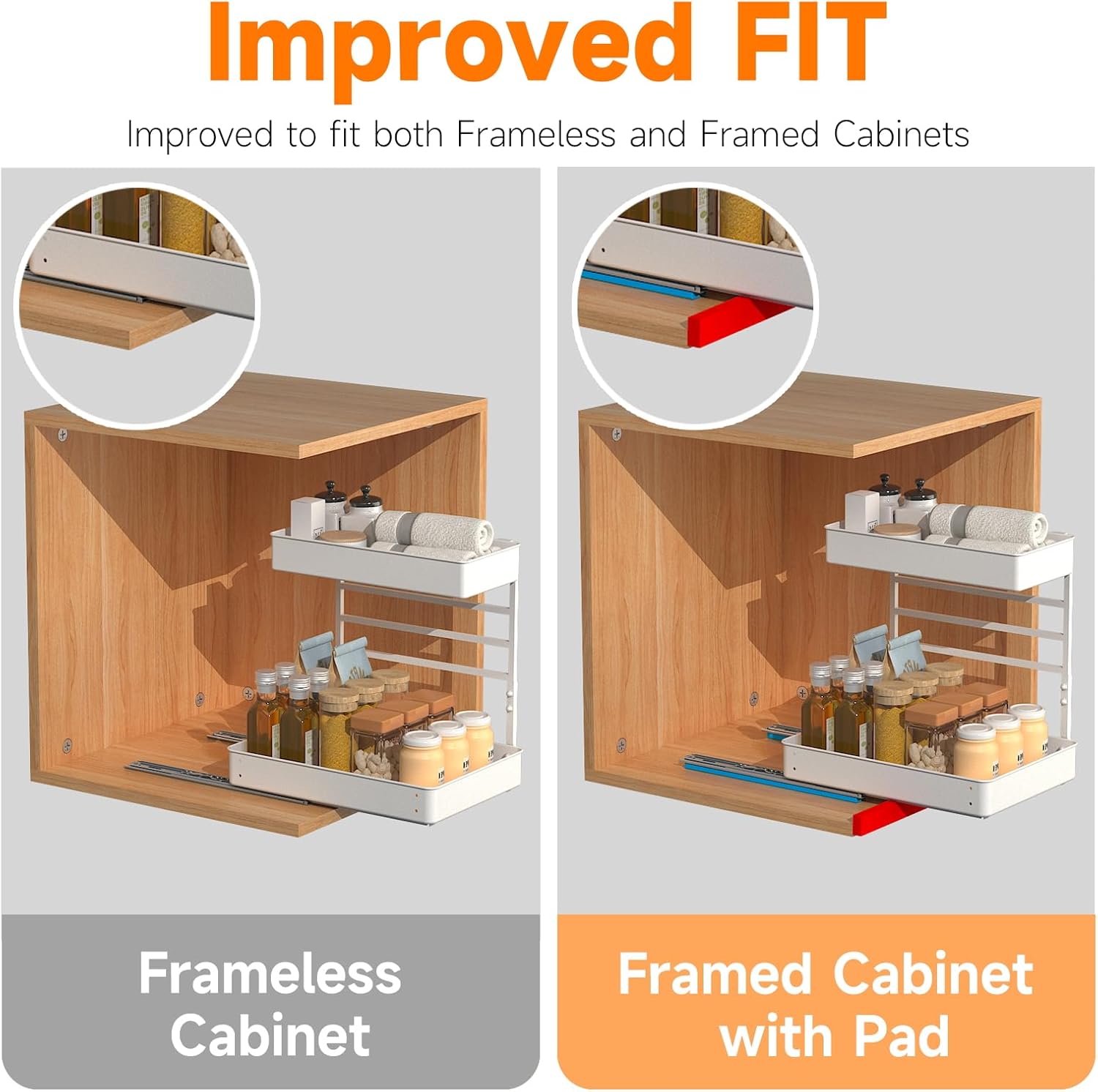 EVERIE Metal Pull Out Slide Shelf Organizer for Framed or Frameless Under Sink CabinetsOrganization in Kitchen, Bathroom, Counter, Cabinets (White, 1 Set)