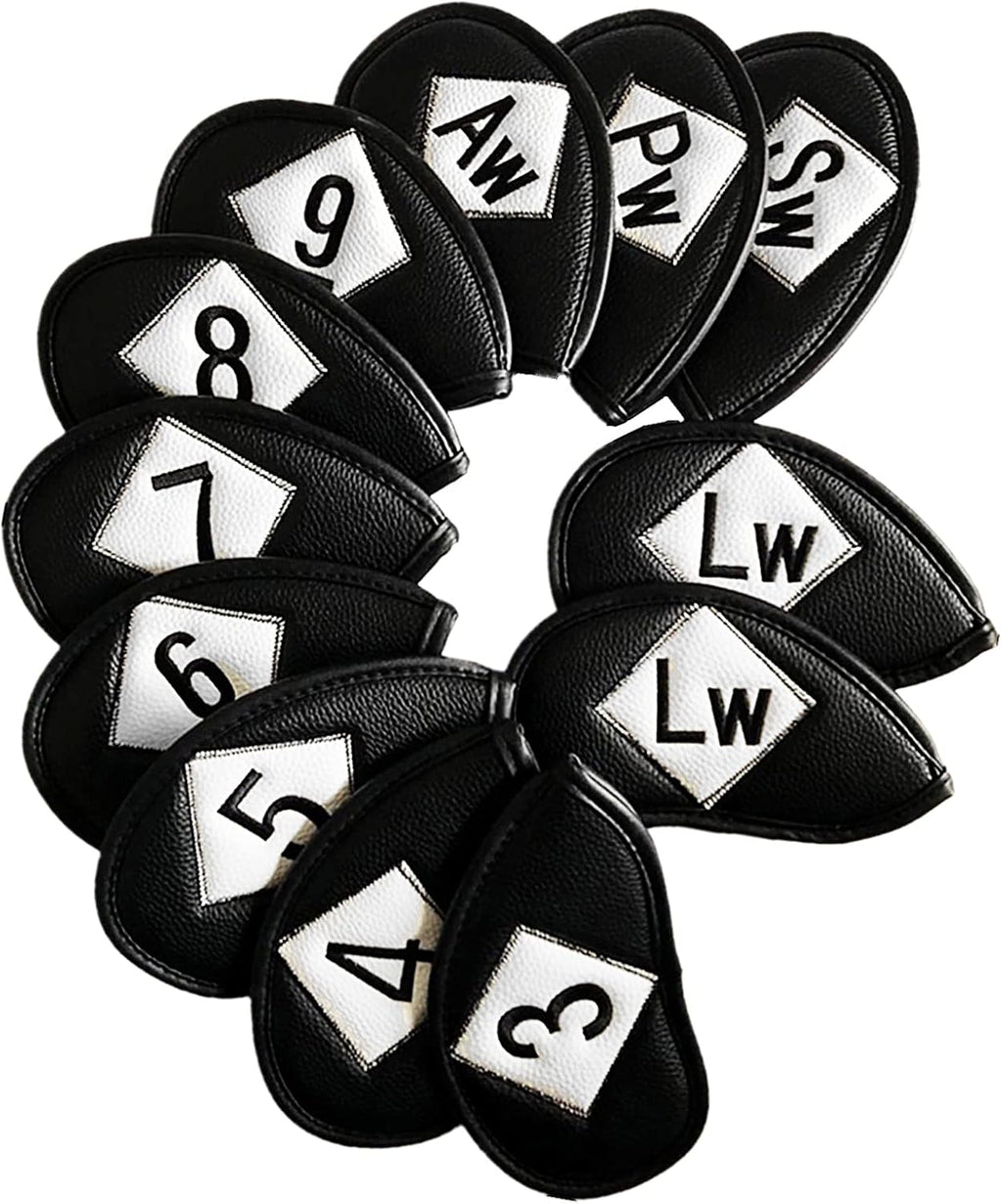 FINGER TEN Premium Synthetic Leather Stylish Iron & Wedge Golf Head Covers Value 12 Piece Set, Embroidered Labels & Fits Most Clubs Gift Set, Travel Protection Accessories