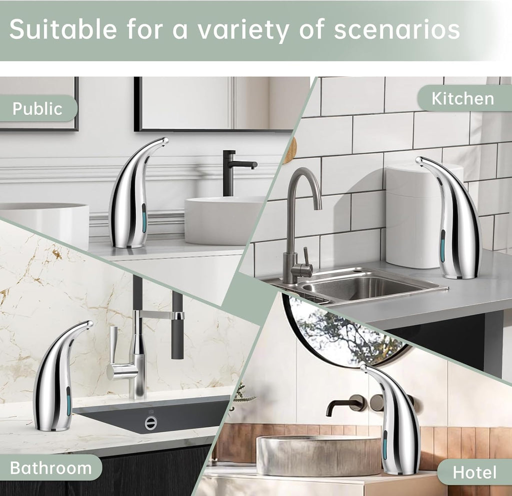 Automatic Liquid Soap Dispenser,300ML Touchless 4 Gear Adjustable,Countertop Electric Battery Operated Silver Hand Soap Dispenser with Sensor for Bathroom,Kitchen,Office