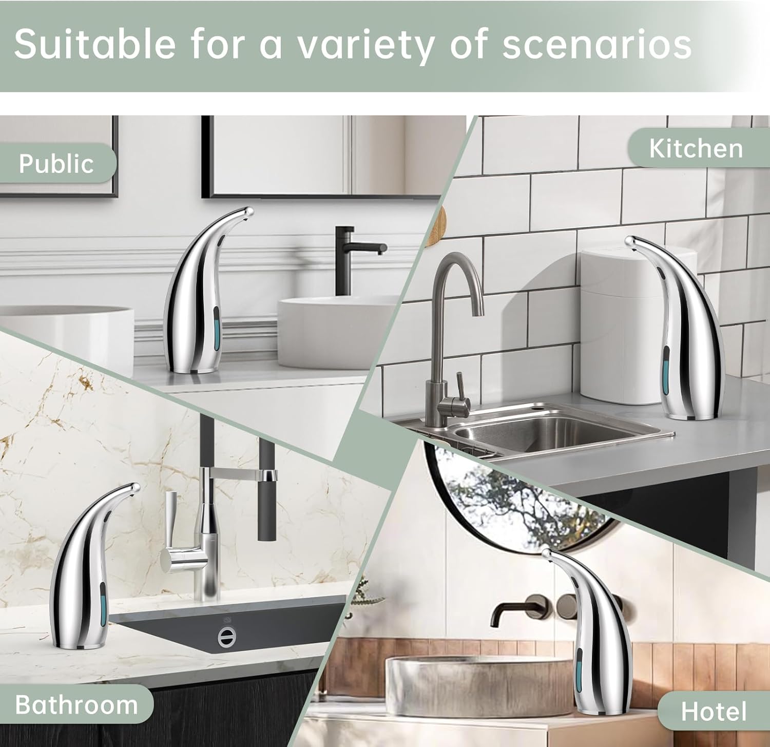 Automatic Liquid Soap Dispenser,300ML Touchless 4 Gear Adjustable,Countertop Electric Battery Operated Silver Hand Soap Dispenser with Sensor for Bathroom,Kitchen,Office
