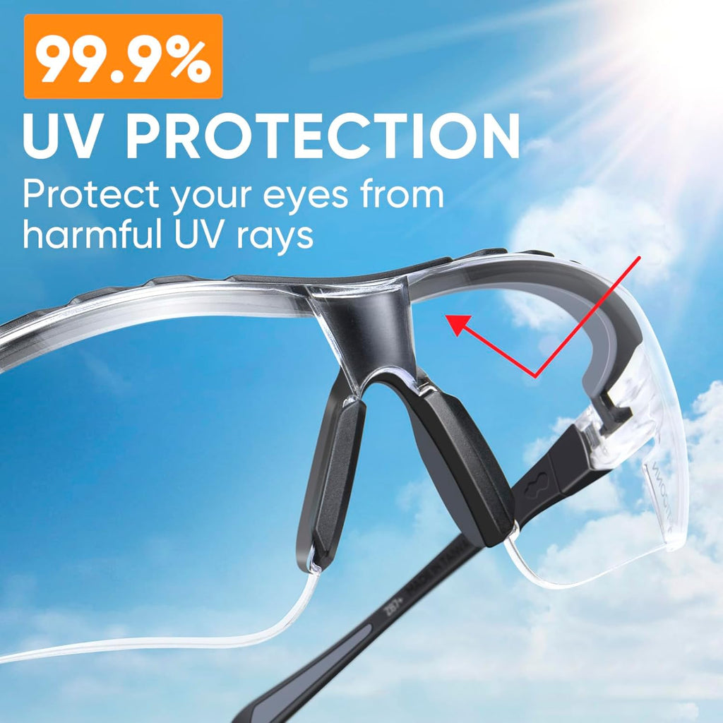 TICONN Anti-Fog Safety Glasses for Men and Women, ANSI Z87.1 Scratch Proof Eye Goggles with Adjustable Arms and UV Protection