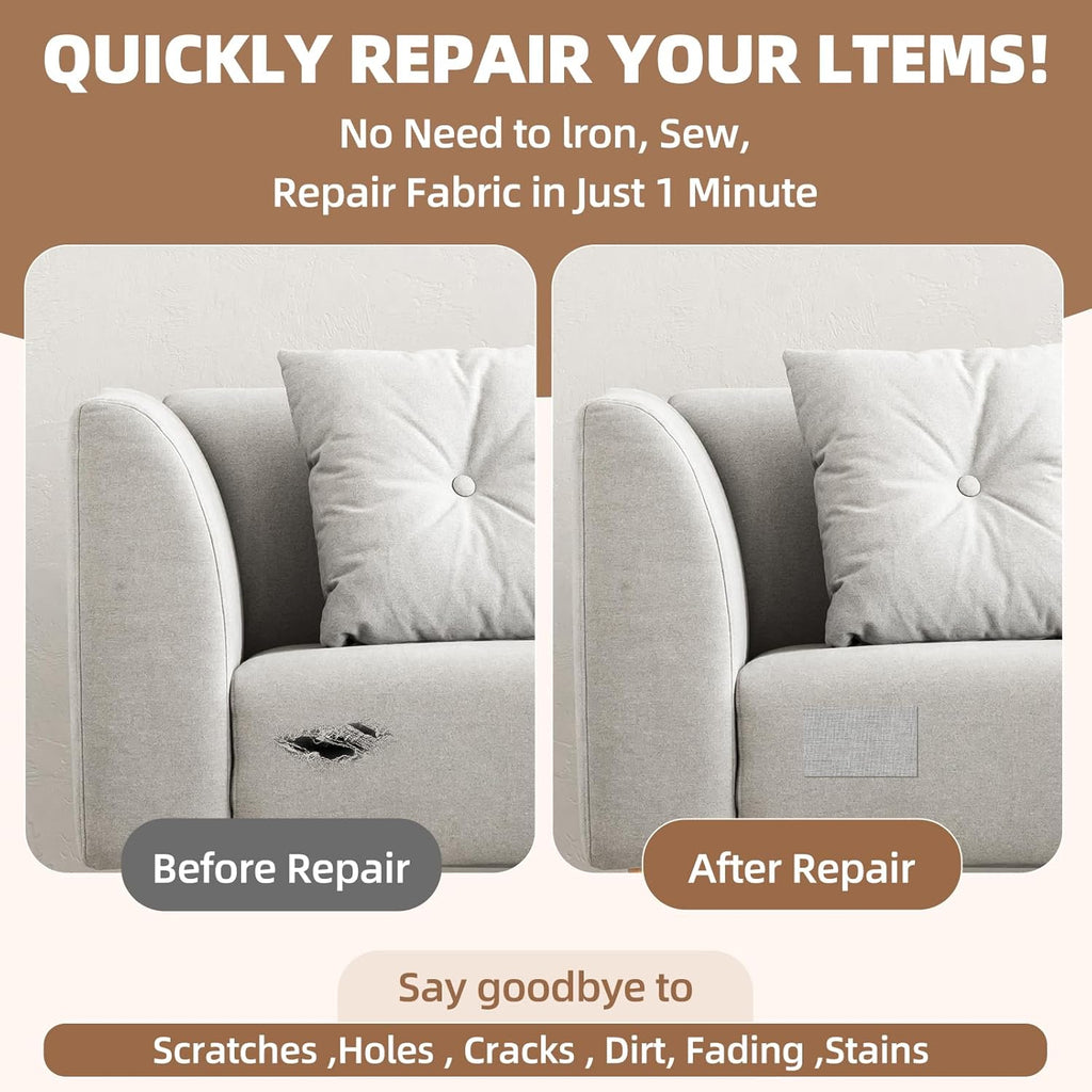 Fabric Repair Patch, 17X158 Inch Fabric Large Repair Tape, Self-Adhesive Patches for Furniture, Sofa, Car Interior, Shoes, Hand Bag, Clothing (White, 17X158 Inch)