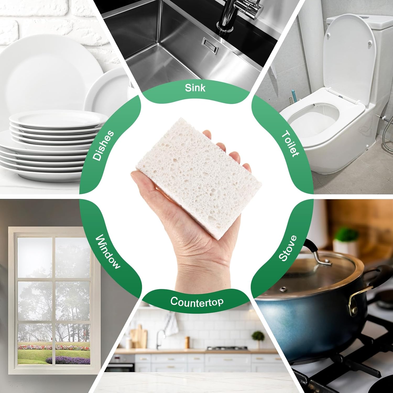 12-Pack Kitchen Sponges, Condense Eco Cellulose Non-Scratch Scrub Heavy Sponge for Kitchen/Household/Bathroom, Clean Tough Messes Dish Scrubber [White]