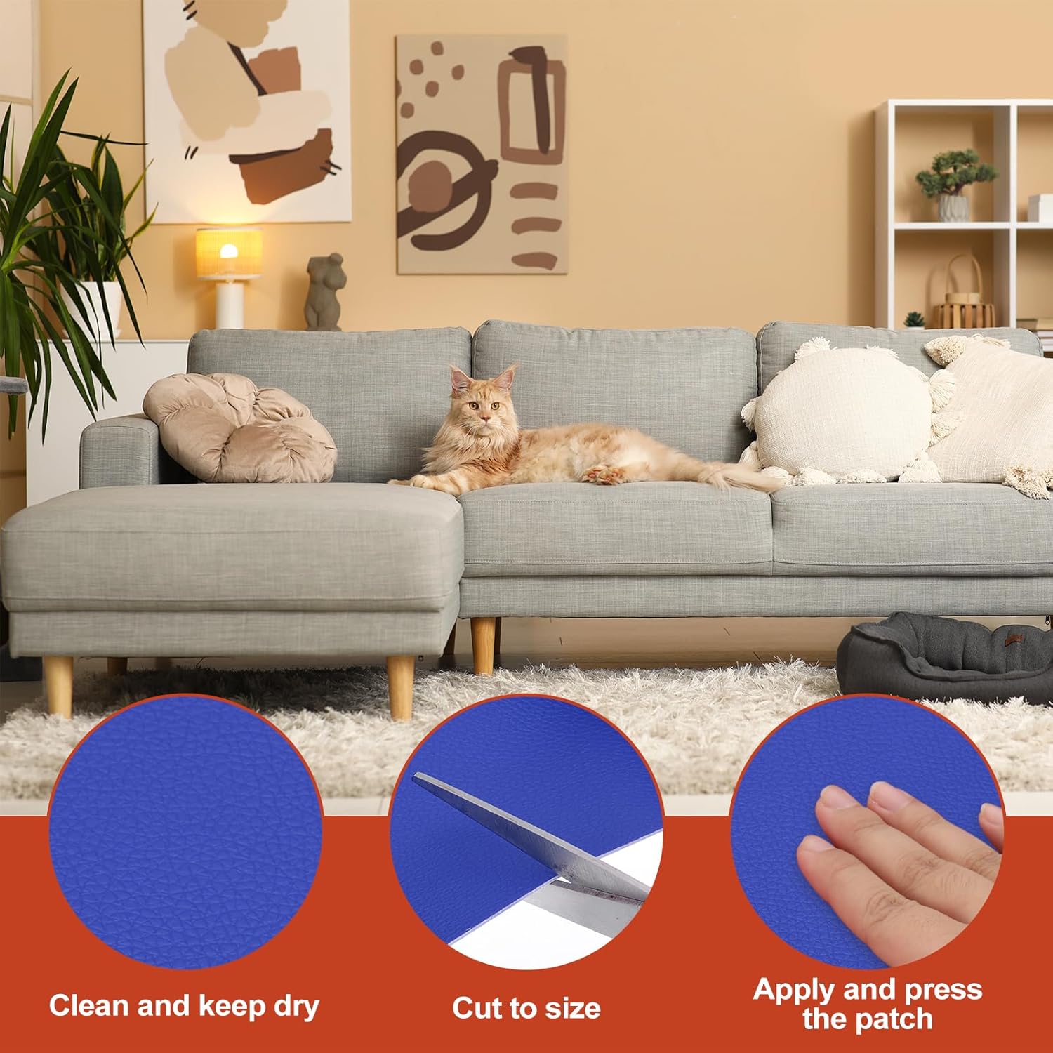 PATIKIL Leather Patches Tape for Furniture, 6.3 x 61 Inch Self Adhesive Vinyl Leather Repair Kit Cover Sheet for Couch, Sofa, Car Seats, Office Chair, Dark Blue