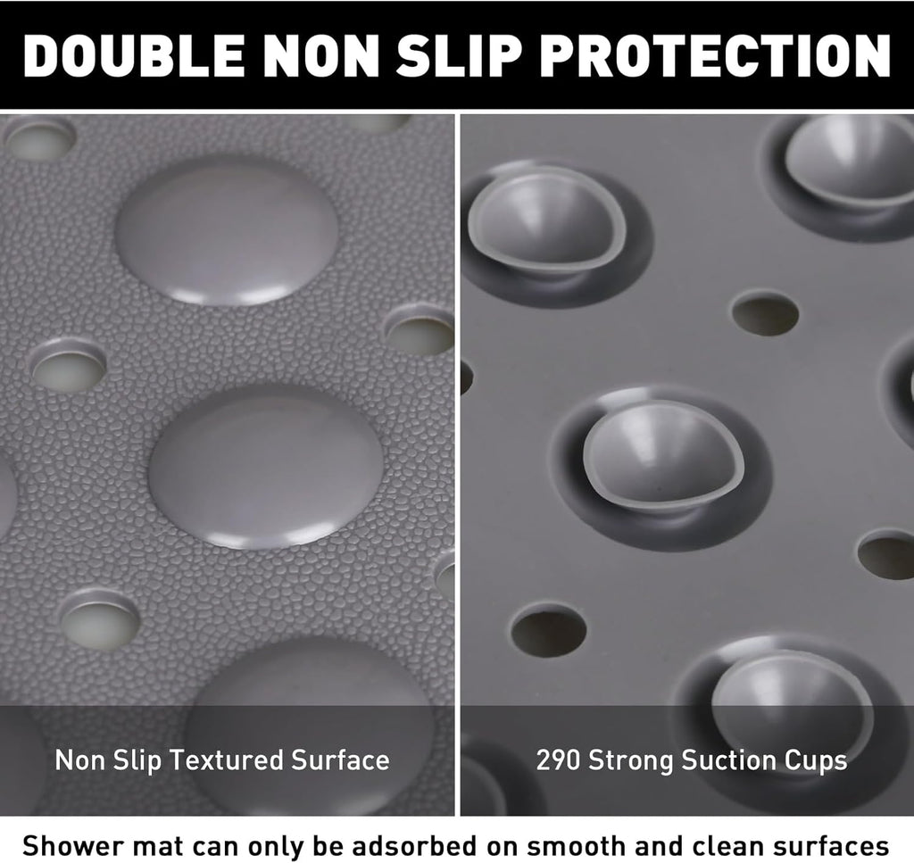 Shower Mat Non Slip: 35.4 x 23.6 Inch Extra Large TPE Shower Mats for Inside Shower - Anti Slip Shower Stall Matt with Drain Hole and Suction Cups for Elderly