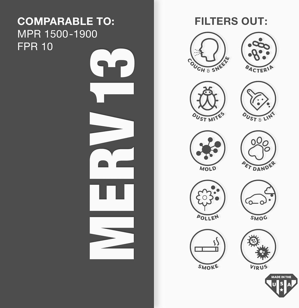 Aerostar 10x10x1 MERV 13-6 Count - Pleated Furnace & Air Conditioner Filters - Removes Bacteria, Dust, Cold & Flu Germs, Lint, Mold, Pet Dander, Allergy-Causing Pollen, Smog, Smoke & Viruses