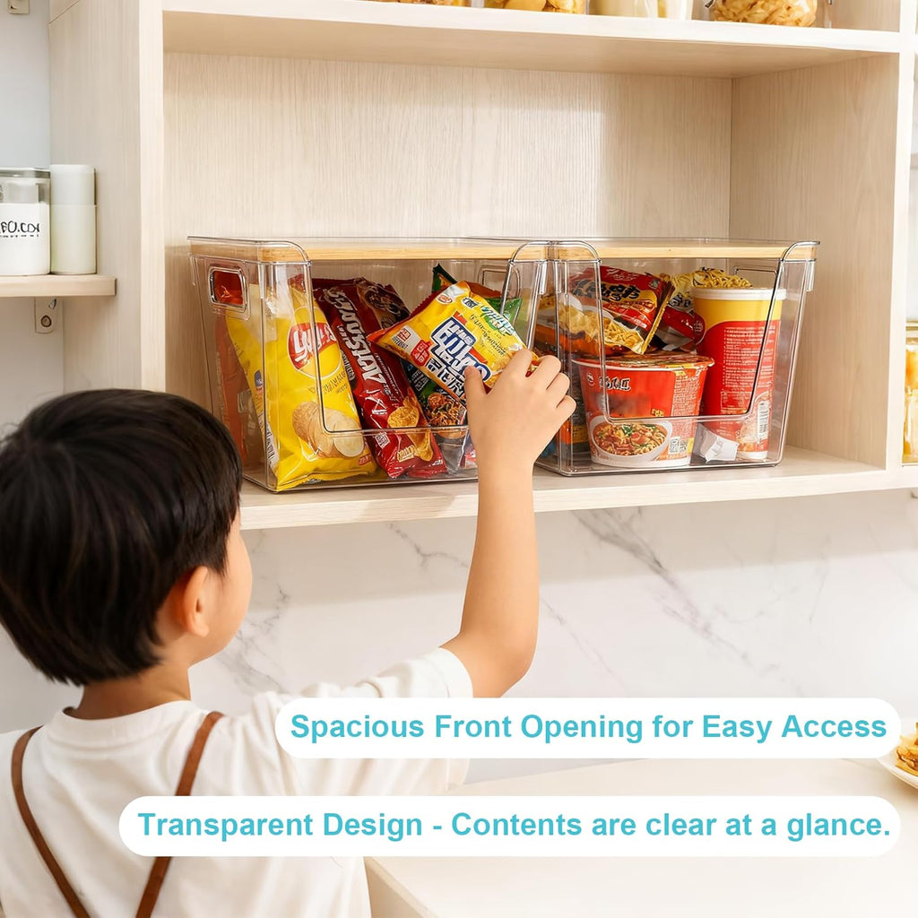Stackable Trash Bag Dispenser with Bamboo Lid 2 Pack Clear Plastic Garbage Bag Holder, Potato Onion Storage, Kitchen Organizer for Countertop, Under Sink, Pantry