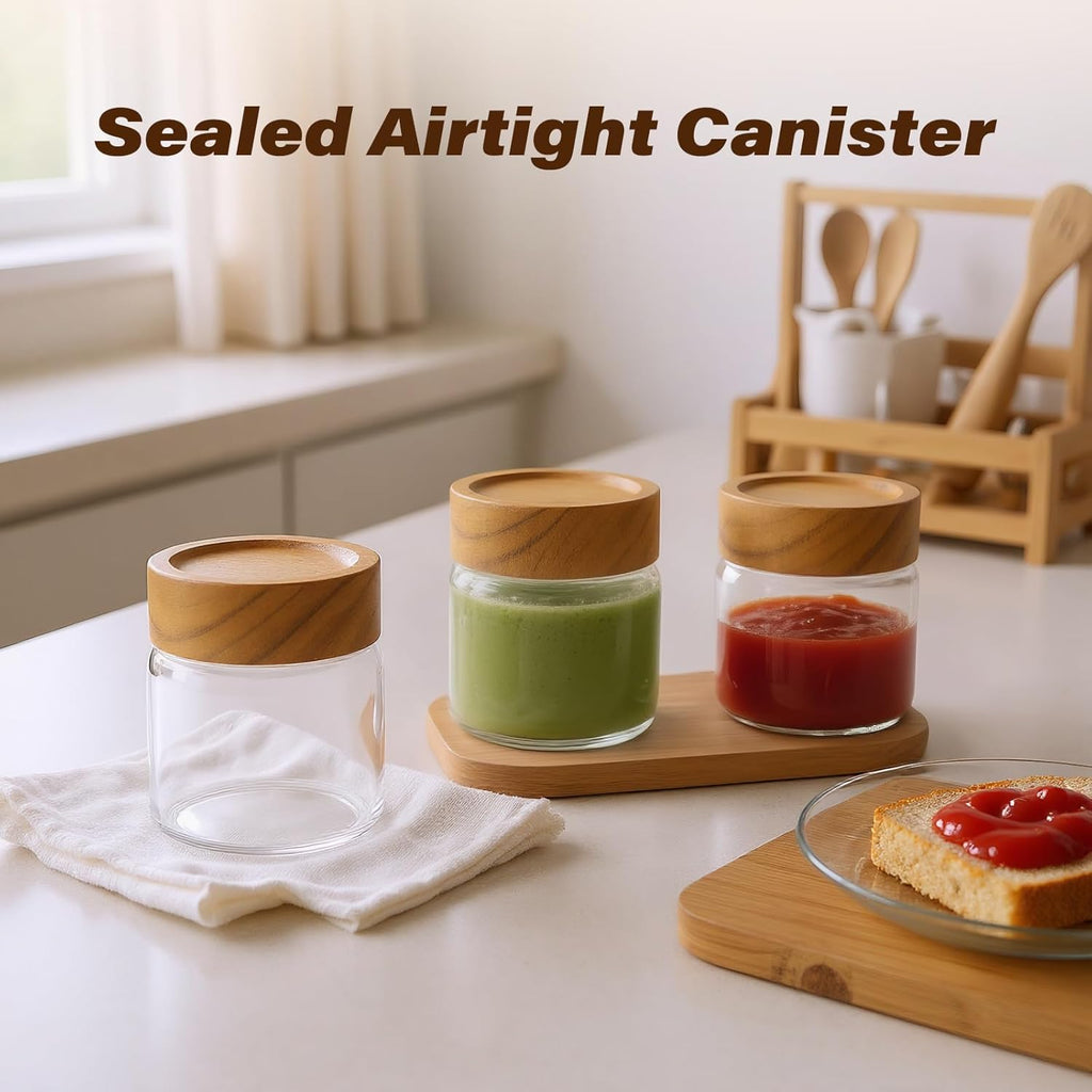 2-Pack 6 oz Glass Canisters with Airtight Sealing Lids - Leakproof Food Mason Jars for Meal Prep, Overnight Oats, Salad Dressings, Yogurt & Spice Storage