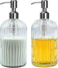 Clear Glass Soap Dispenser 18 oz, 2 Pack Hand Dish Soap Dispensers Bathroom with Stainless Steel Pump, Refillable Kitchen Liquid Decorative Bottles for Hand Sanitizer, Lotion