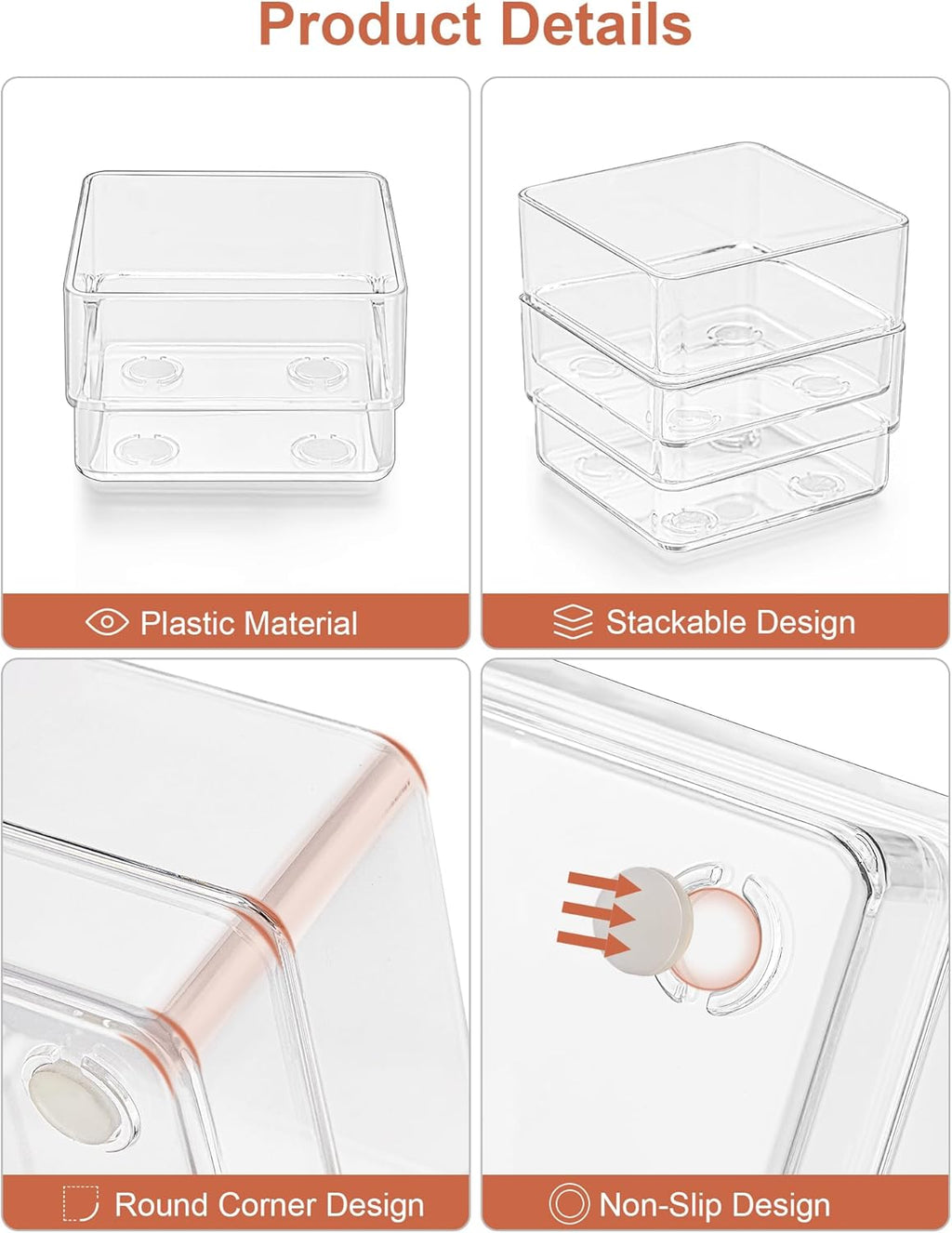 SMARTAKE 30-Piece Drawer Organizer with Non-Slip Silicone Pads, 7-Size Desk Drawer Organizer Trays Storage Tray for Makeup, Jewelries, Utensils in Bedroom Dresser, Office and Kitchen (Clear)