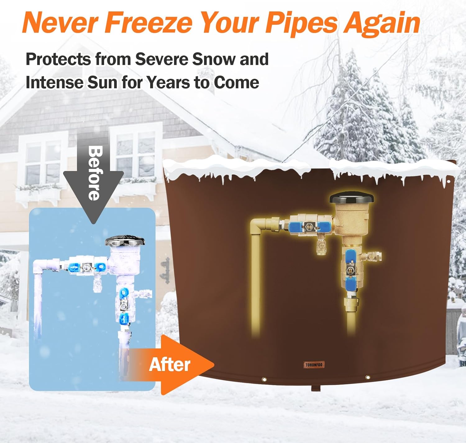 TOHONFOO Backflow Preventer Pipe Insulation Cover (5°F) - Irrigation Sprinkler Valve Insulated Pouch - Water Well Pump Cover - Sturdy 5 Layers for Winter Freeze Protection, 38" W x 24" H, Brown