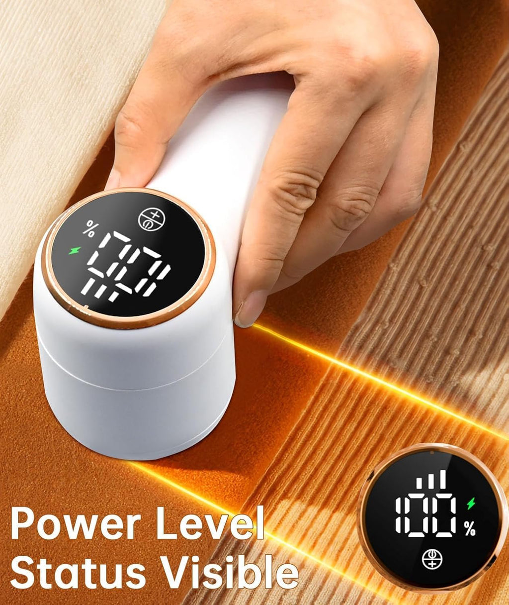 Rechargeable Fabric Shaver,Lint Remover, 3-Speed Sweater Shaver with LED Display, 2 Replaceable Stainless Steel 6-Blade Heads for Clothes, Sweaters, Furniture, Lint Balls and Fabric Pilling